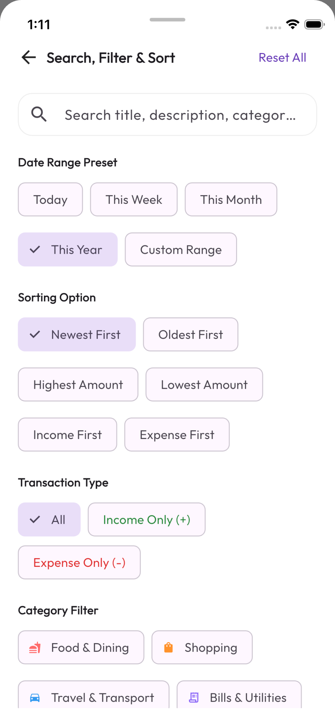 Transaction Query Filters