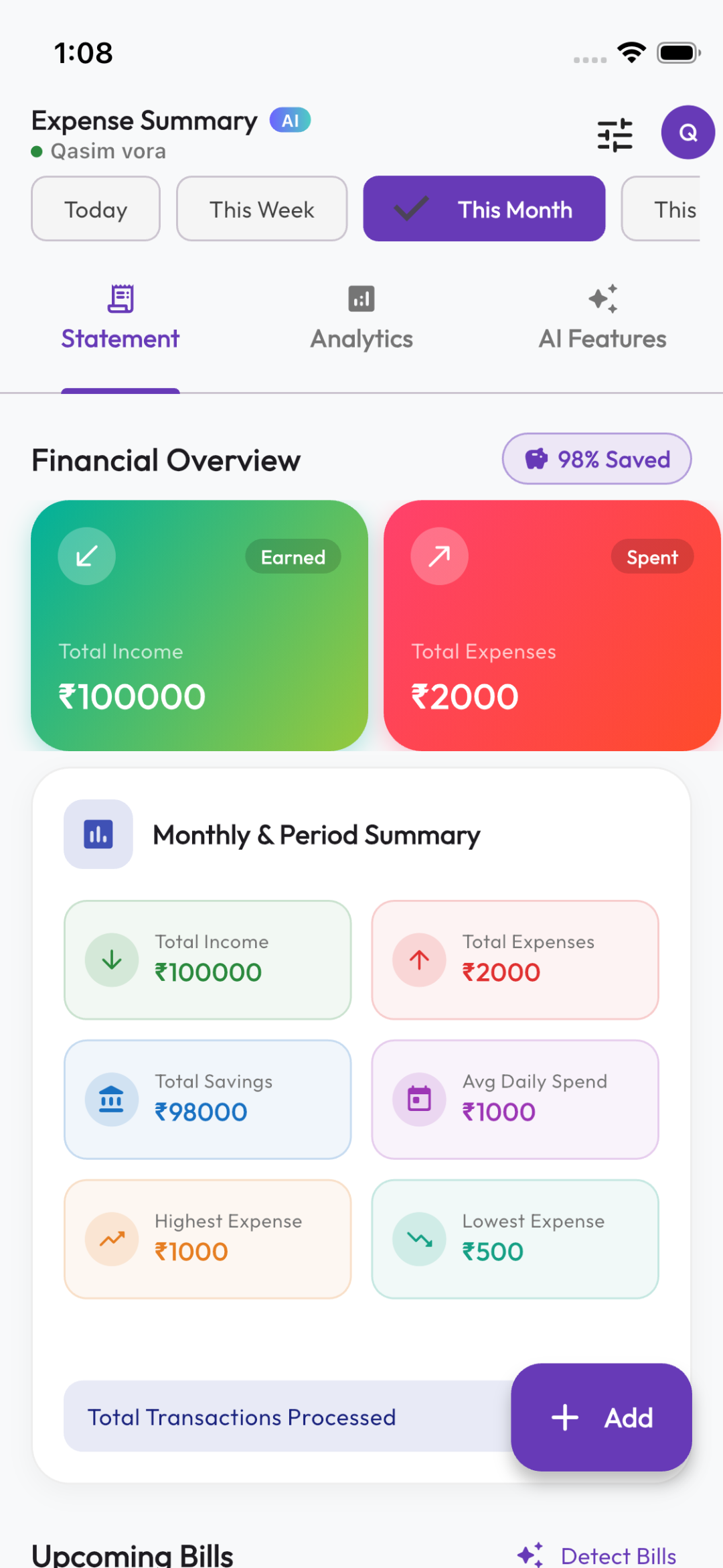 Smart Expense Dashboard Screenshot
